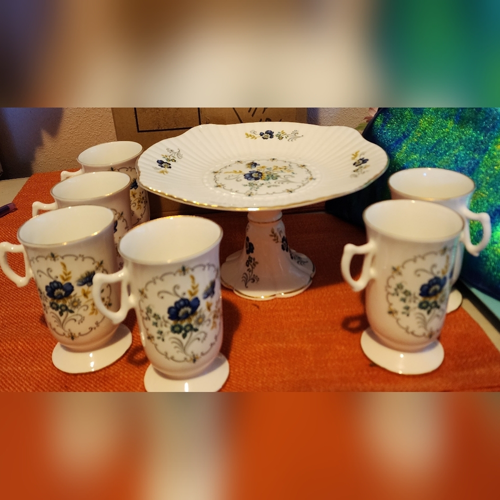 Royal Tara Fine Bone China Floral Corn Flower Ireland Cake Plate 6 Cups CHARITY
